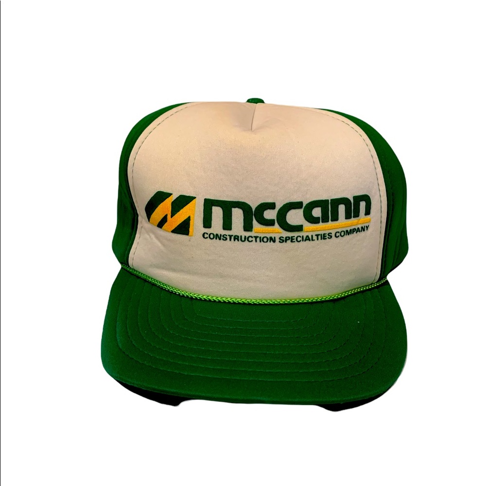 VINTAGE FLAT BRIM McCann CONSTRUCTION COMPANY MESH SNAPBACK TRUCKERS HAT CAP